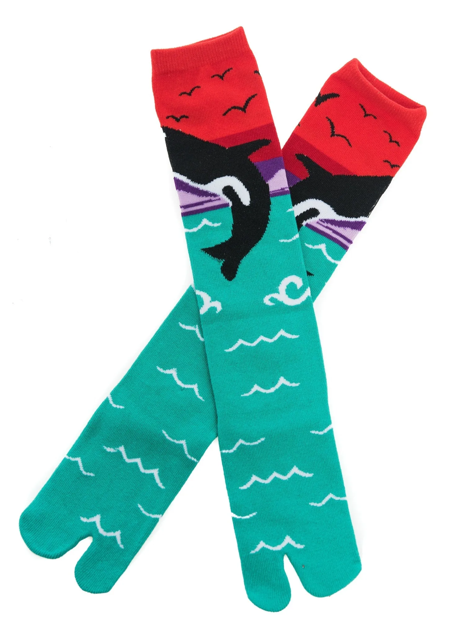 1 Pair - V-Toe Flip-Flop Tabi Socks - Fun Orca Style by V-Toe Socks, Inc