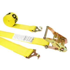 2" x 12' Ratchet Strap with Plate Trailer F-Hooks | Yellow