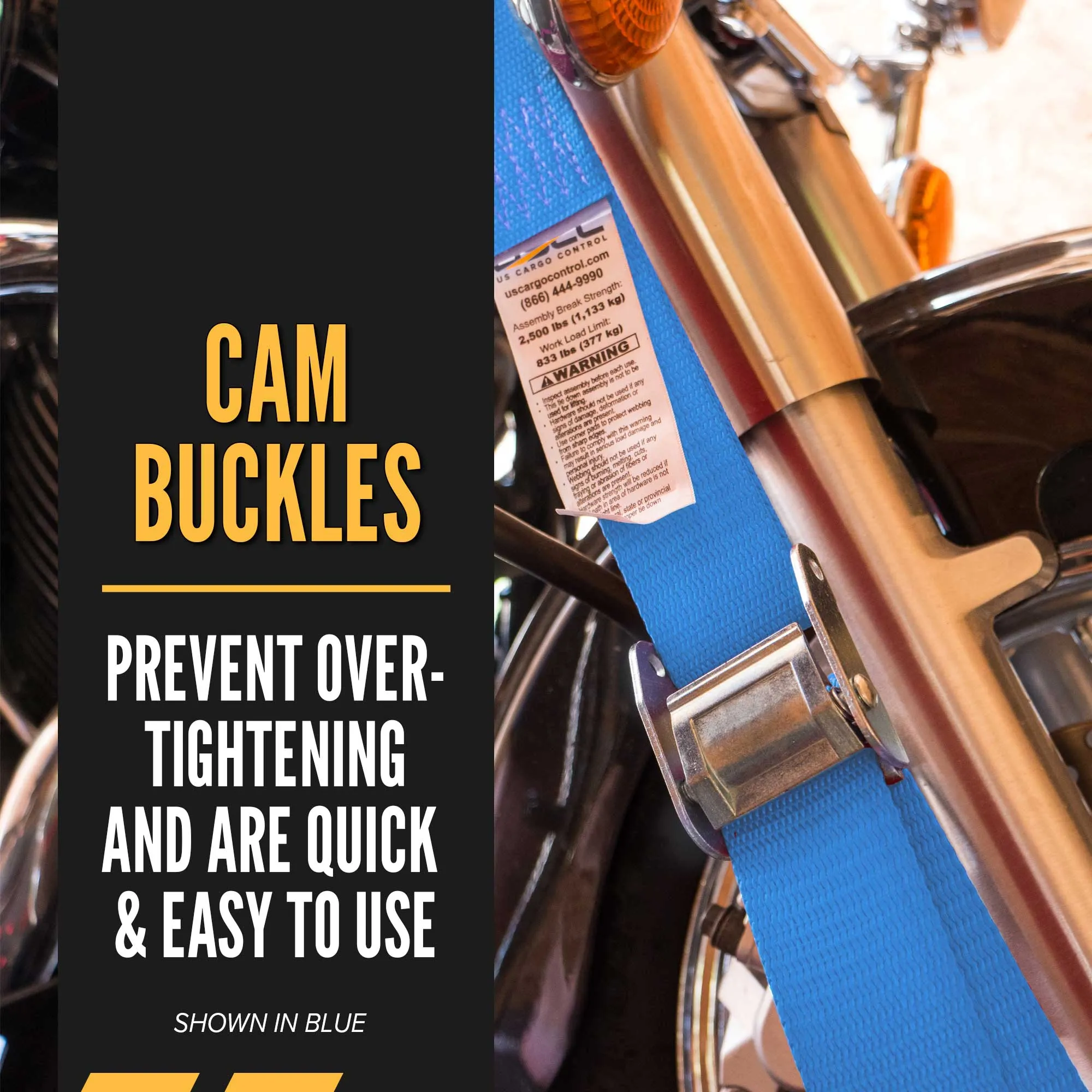 2" x 12' Yellow Cam Buckle Strap with Plate Trailer F-Hooks