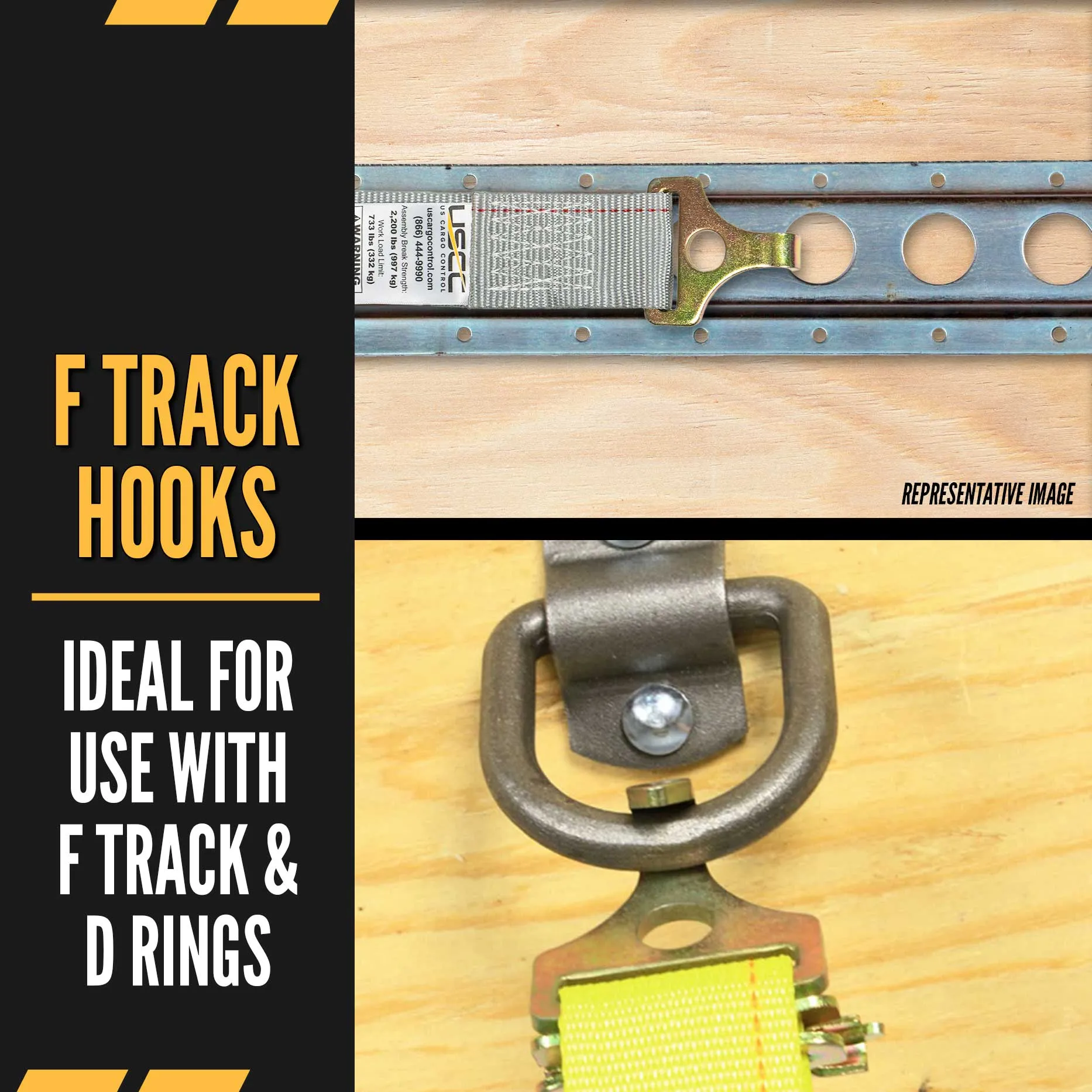 2" x 12' Yellow Cam Buckle Strap with Plate Trailer F-Hooks