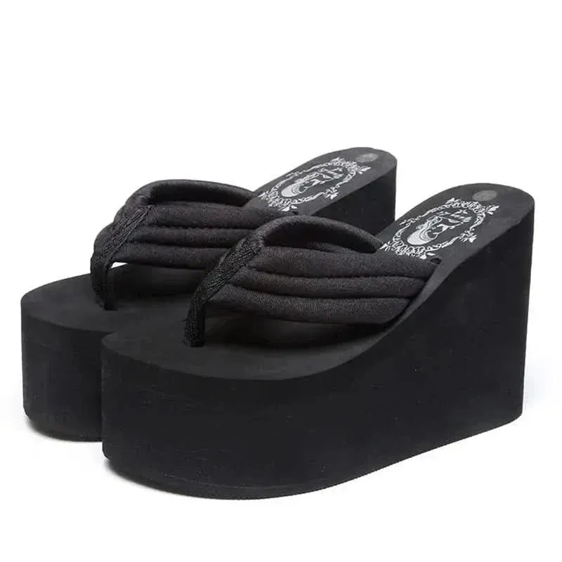 Black Flip Flops for Women | 12cm Platform Comfort & Style