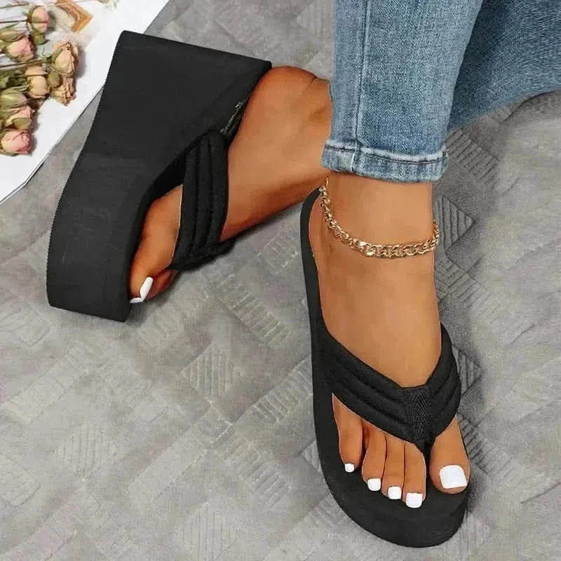 Black Flip Flops for Women | 12cm Platform Comfort & Style