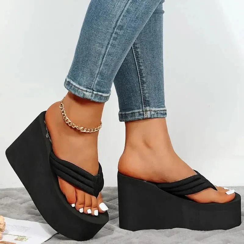 Black Flip Flops for Women | 12cm Platform Comfort & Style