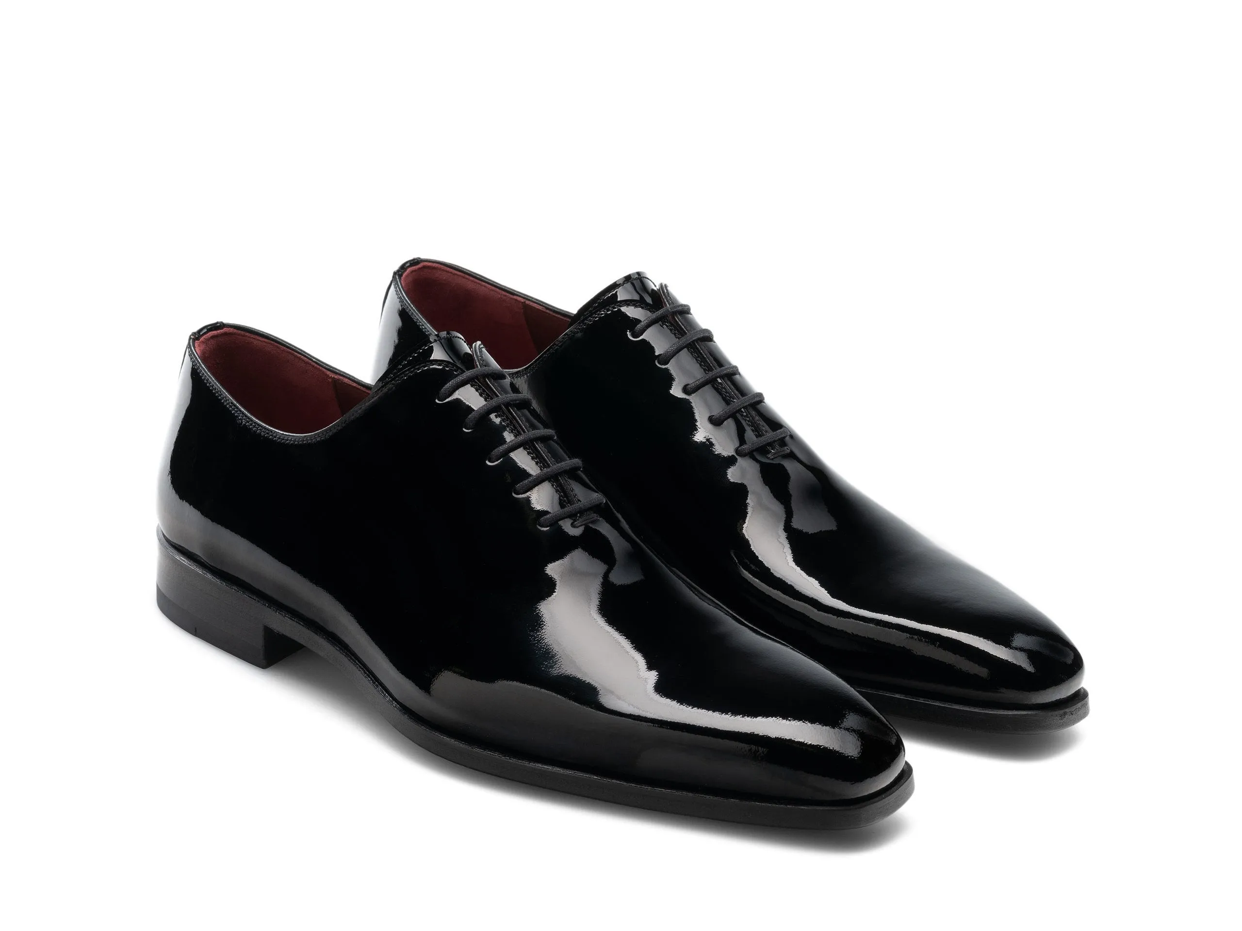 Black Patent Leather Bucoli Whole Cut Lace Up Oxfords