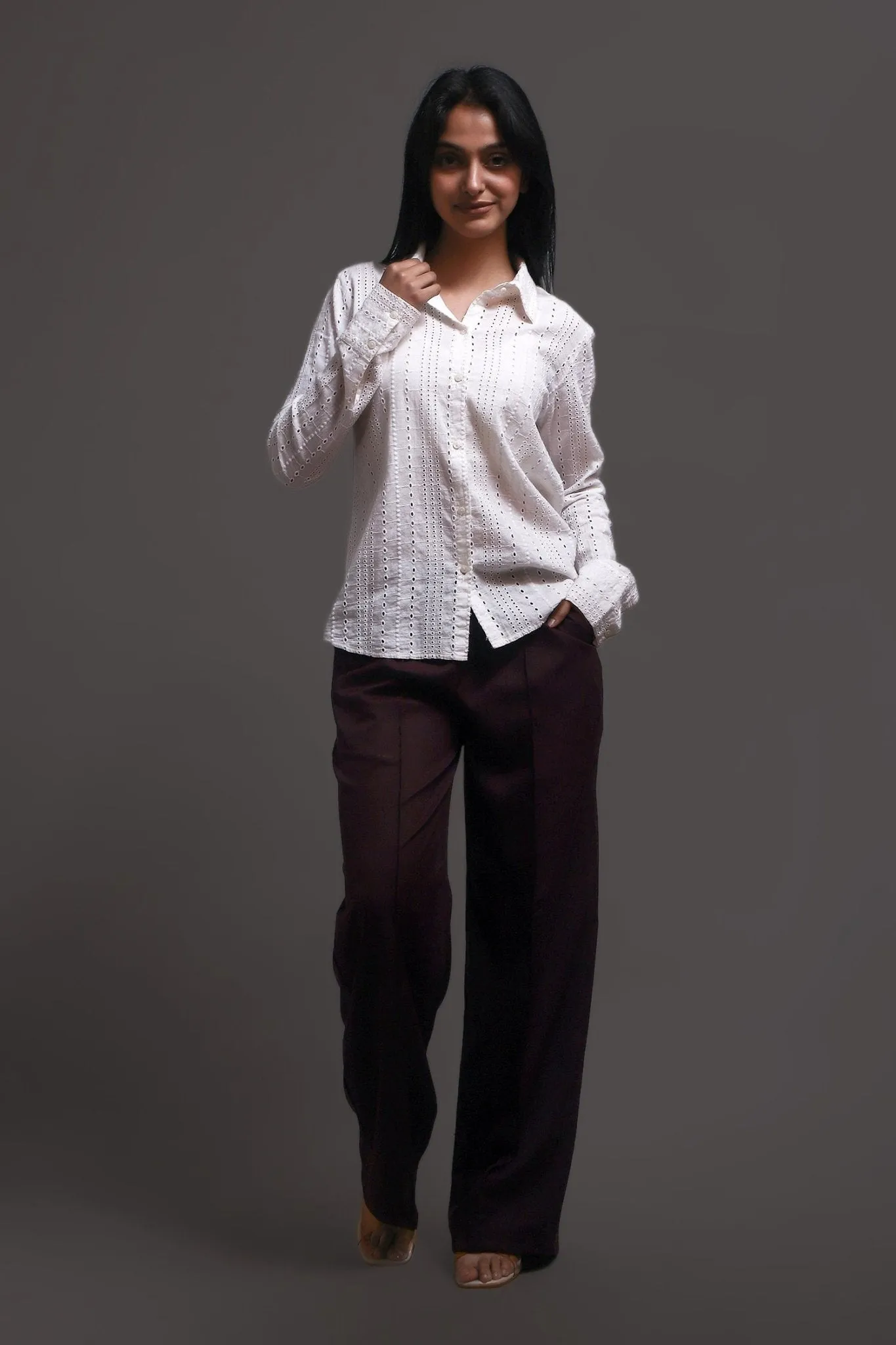 Bluebird Women Cotton Schiffli Shirt - White