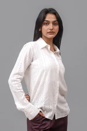Bluebird Women Cotton Schiffli Shirt - White