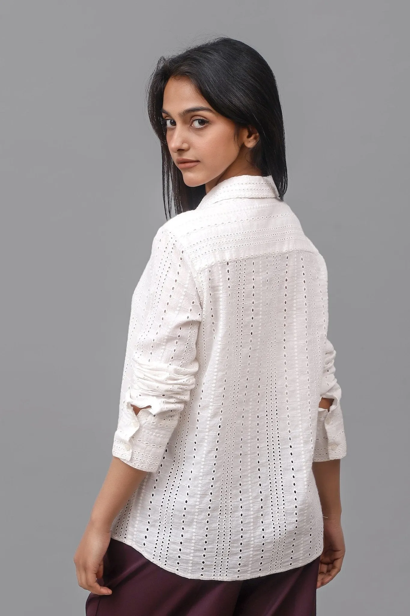 Bluebird Women Cotton Schiffli Shirt - White
