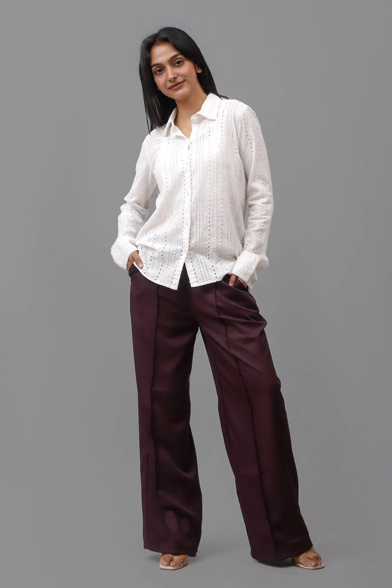 Bluebird Women Cotton Schiffli Shirt - White