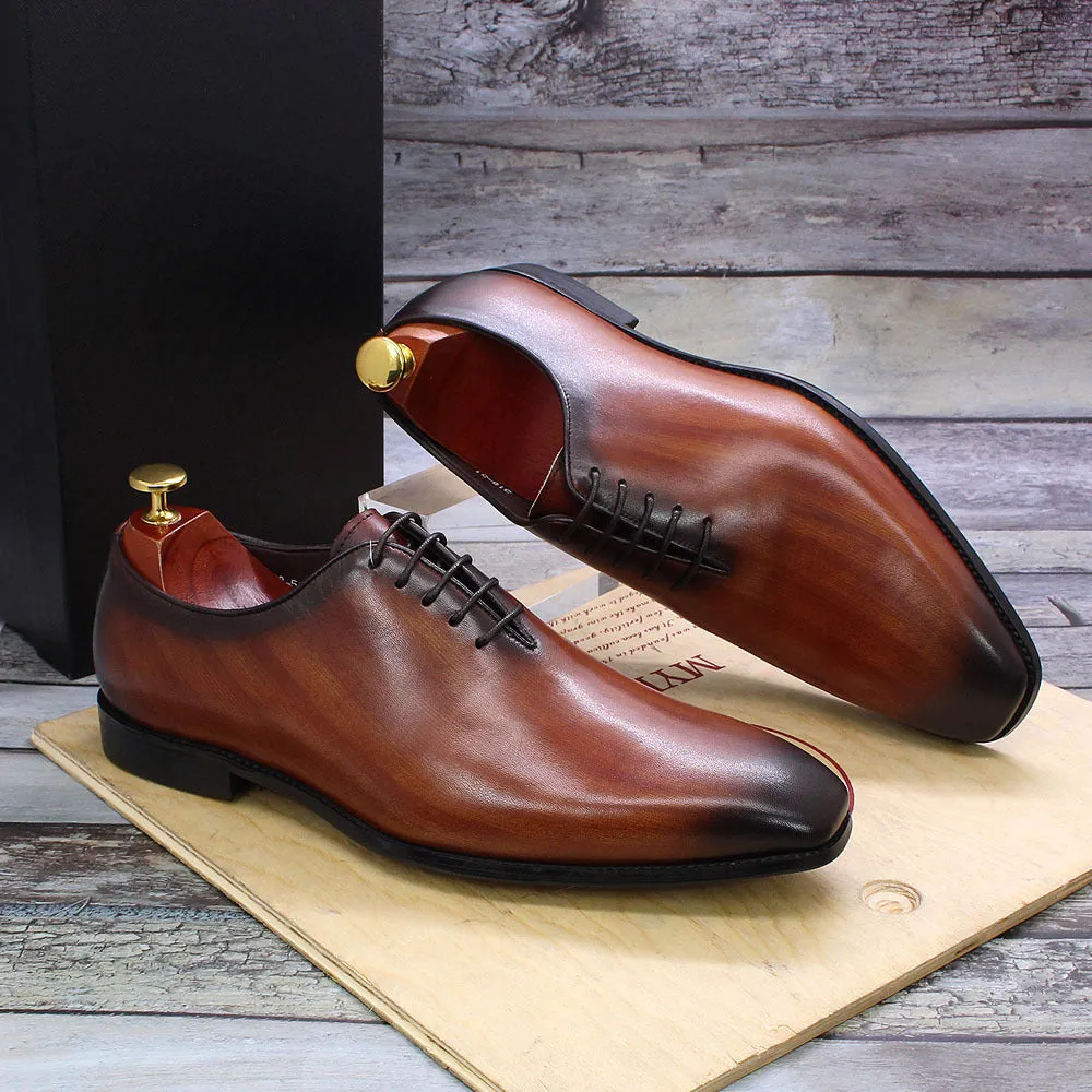 Brown Leather Oxford Shoes Men's Wedding Business Dress Shoes