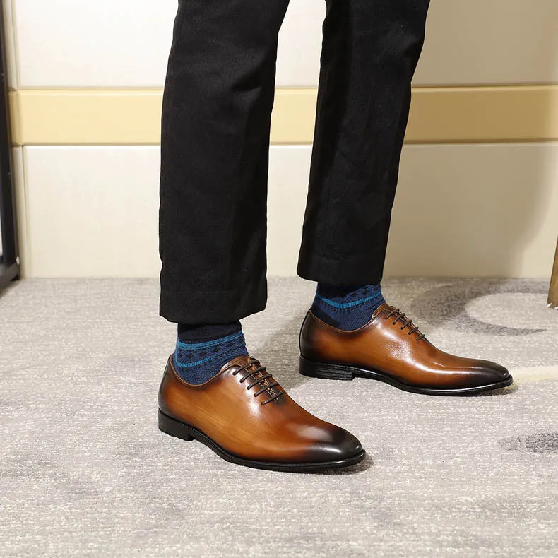 Brown Leather Oxford Shoes Men's Wedding Business Dress Shoes