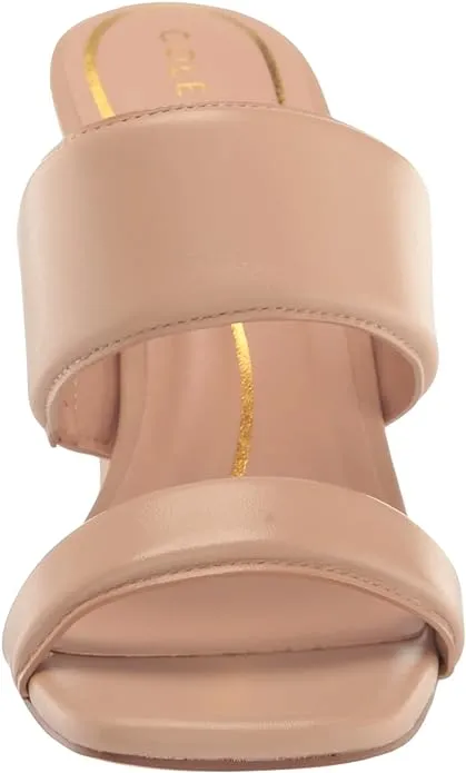 Cole Haan Reina Two-Band Brush Leather Slip On Open Toe Block Heeled Sandals