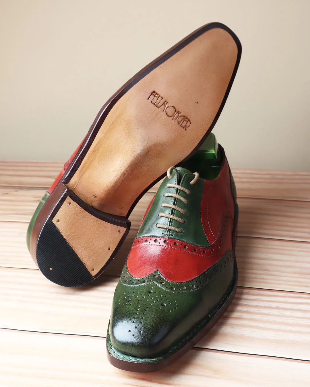 Combo - Green & Red Patina Man Bag   Goodyear Welted Full Brogue Oxfords