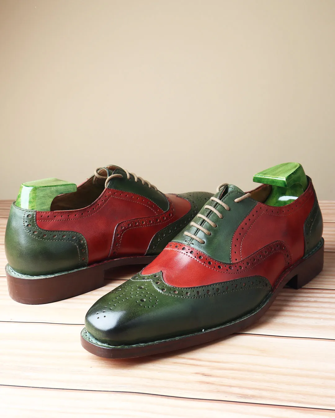 Combo - Green & Red Patina Man Bag   Goodyear Welted Full Brogue Oxfords