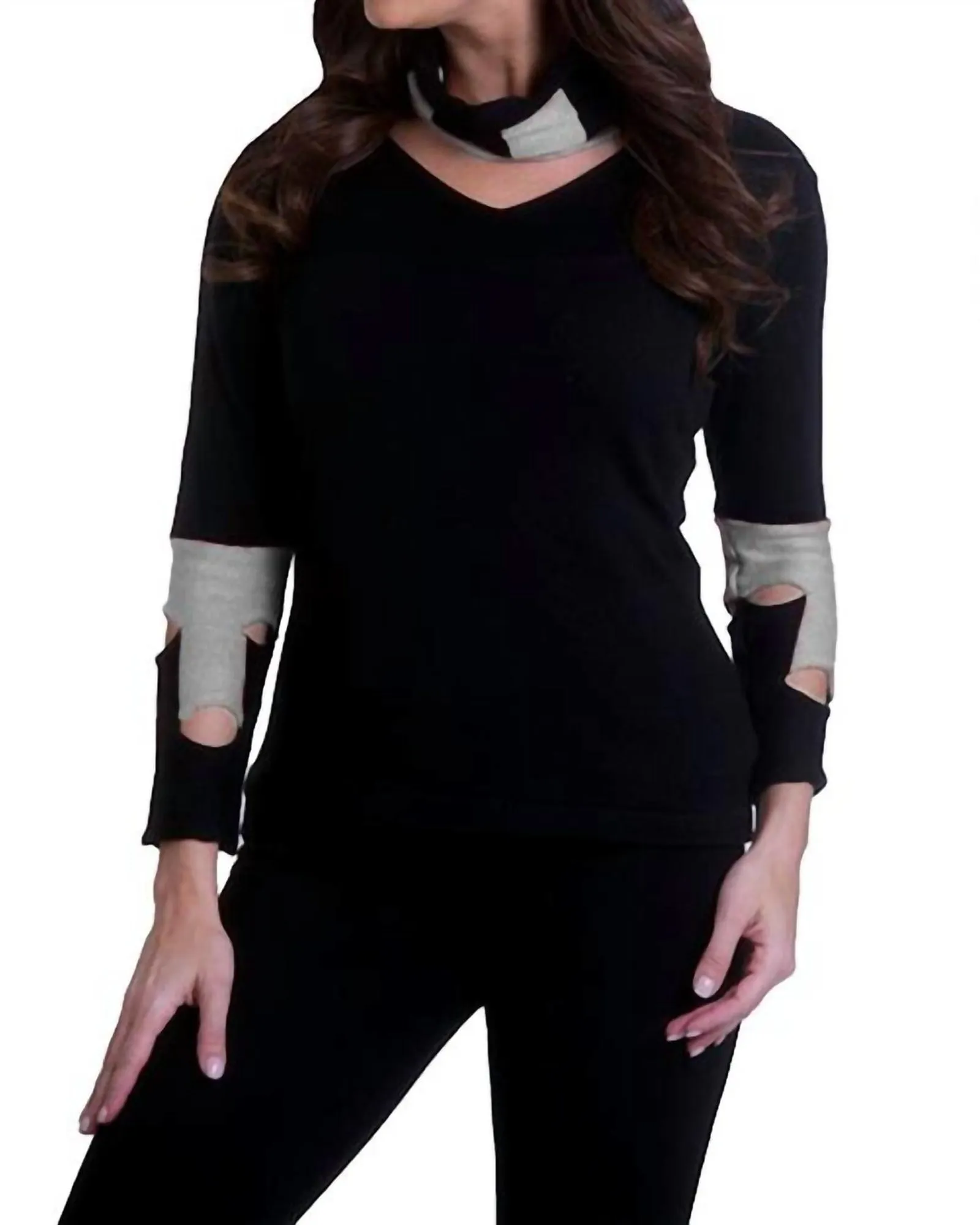 Cut Work Sweater in Black/Stone | Black/Stone