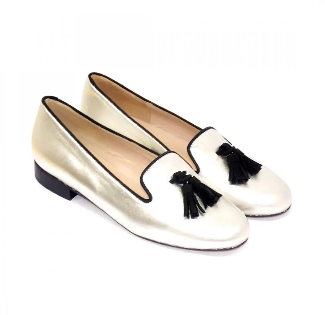 HB Shoes Clover Silver Metallic Tassle Flat Shoe