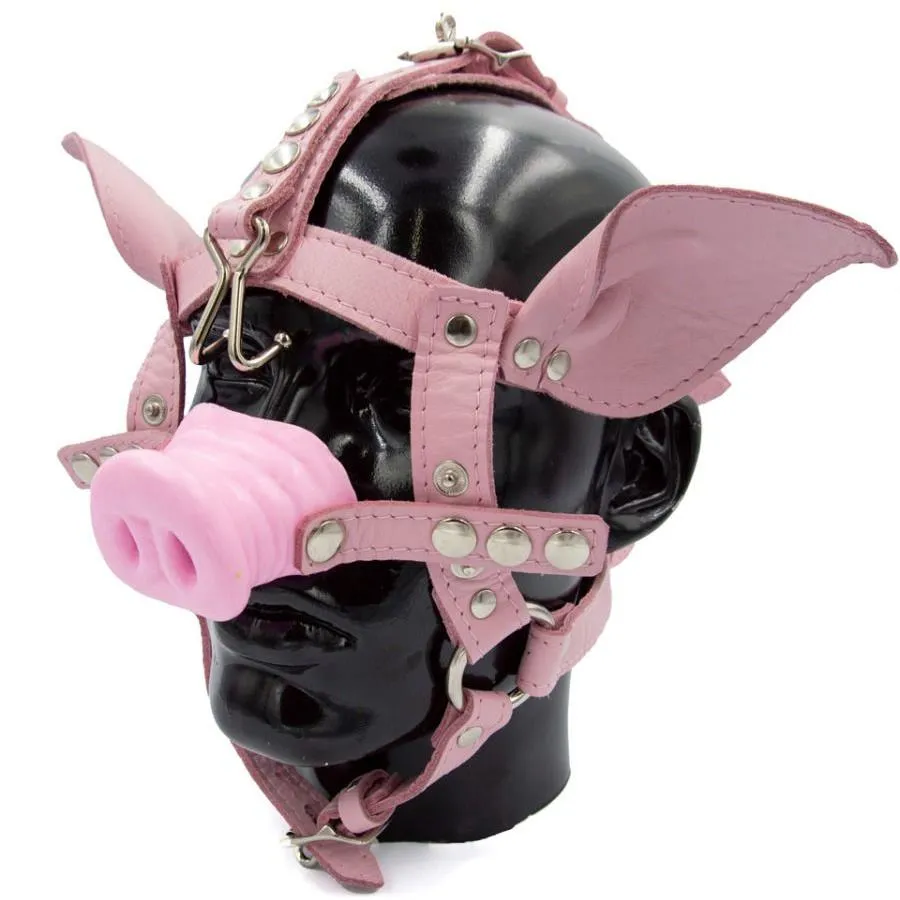 Leather Pig Head Harness, Pink