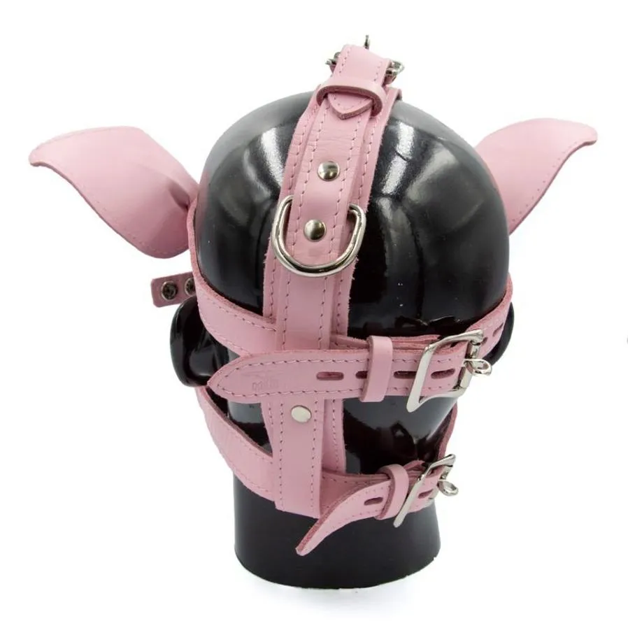 Leather Pig Head Harness, Pink