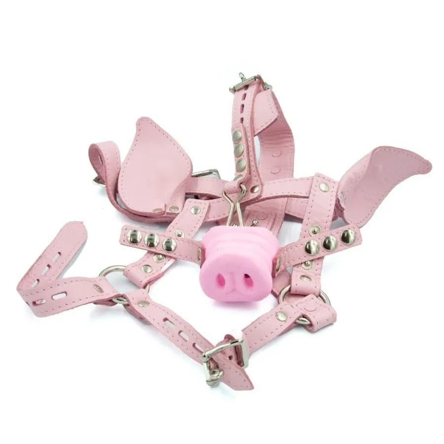 Leather Pig Head Harness, Pink