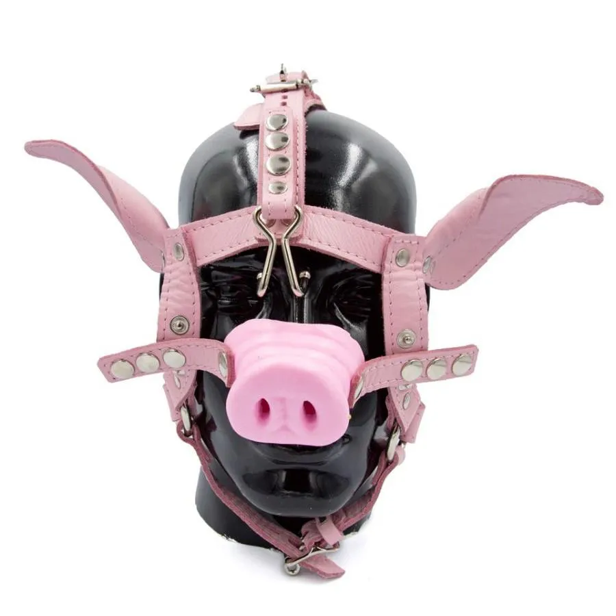 Leather Pig Head Harness, Pink
