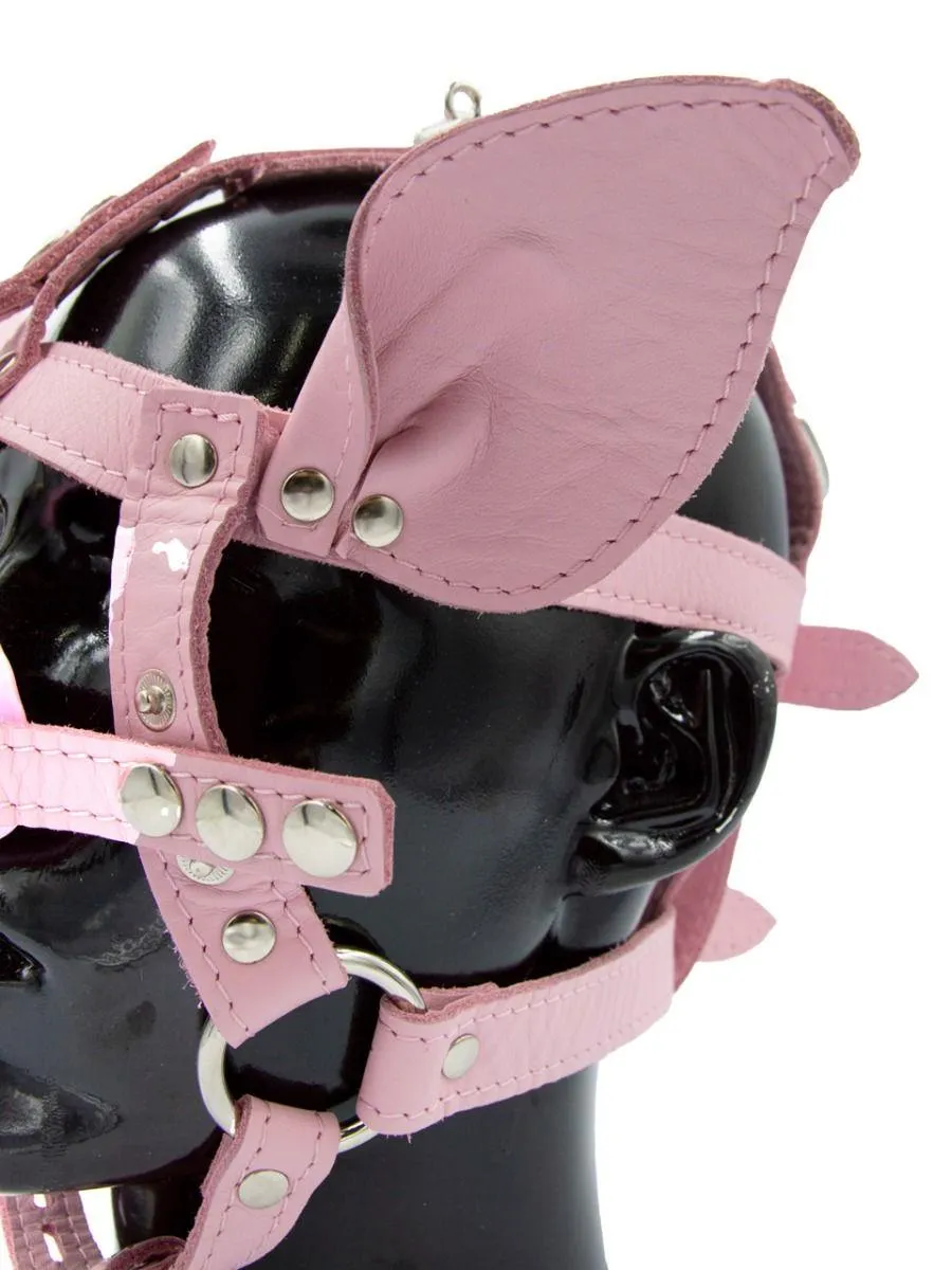 Leather Pig Head Harness, Pink