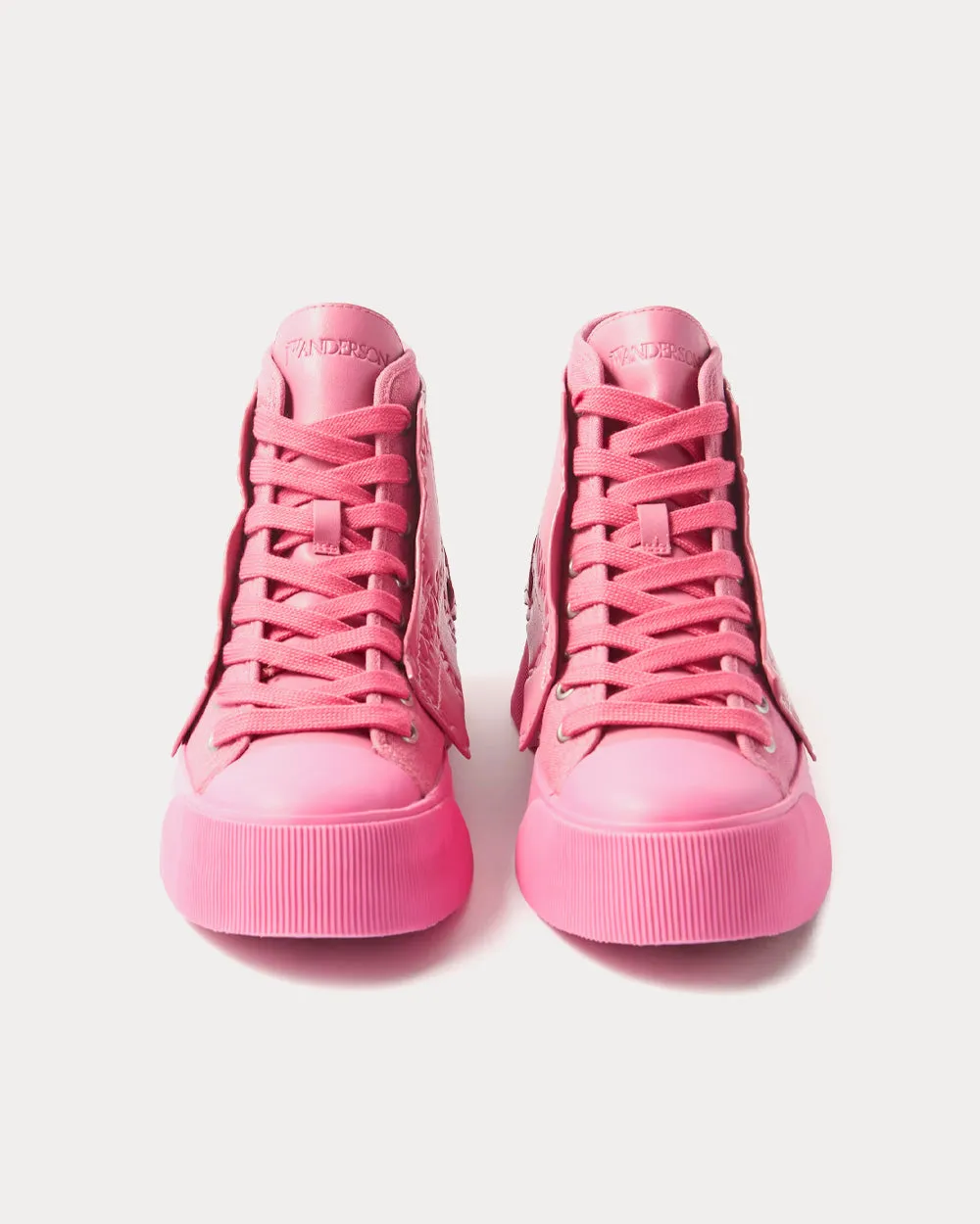 Logo-Debossed Leathered & Canvas Pink High Top Sneakers