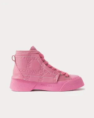 Logo-Debossed Leathered & Canvas Pink High Top Sneakers