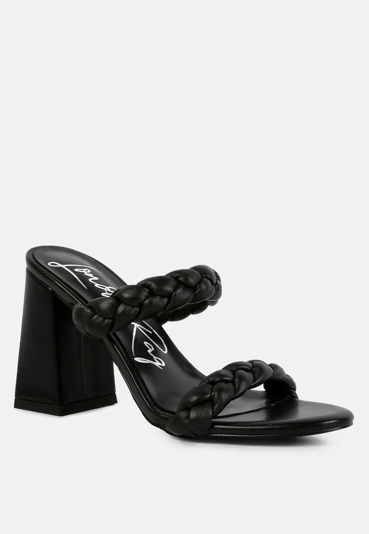mi amor braided strap high block heels sandals