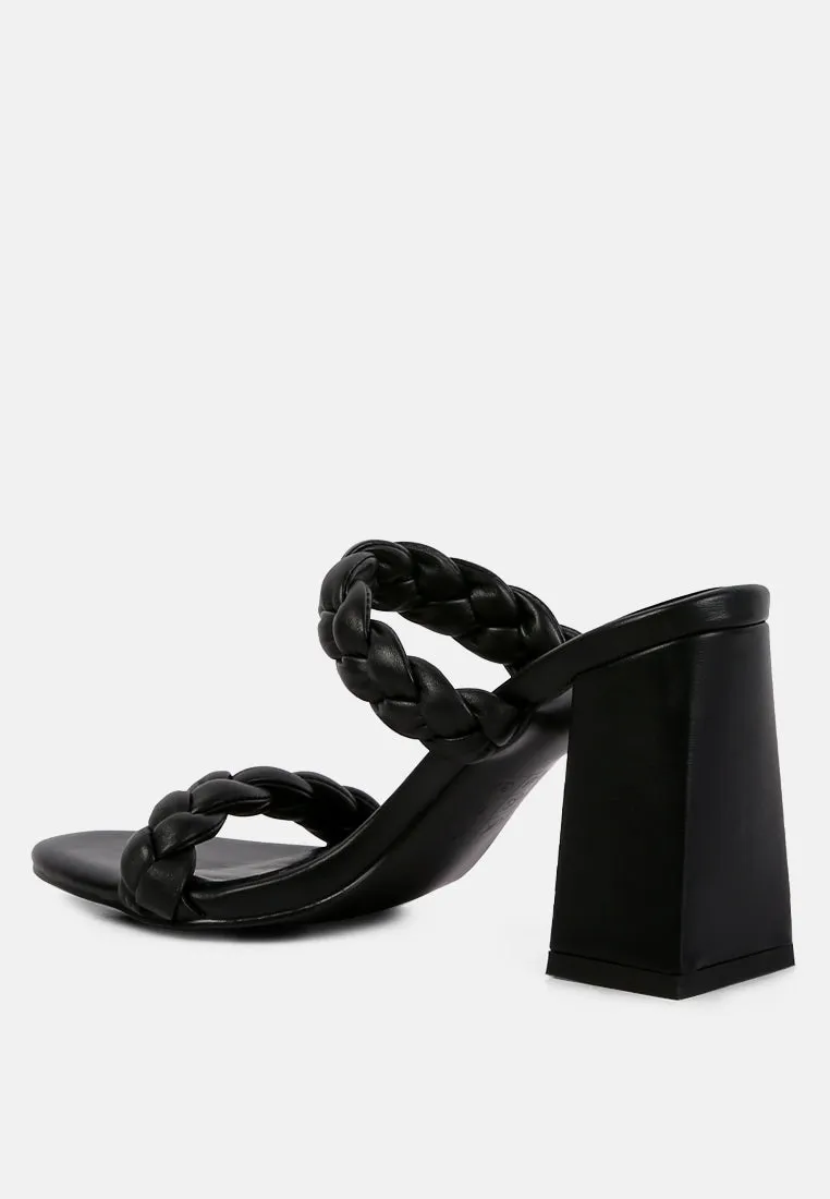 mi amor braided strap high block heels sandals