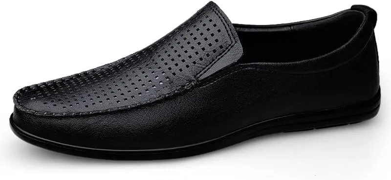 New Men's Loafers Round Toe Vegan Leather Breathable Loafer Shoes Flat Heel Lightweight Comfortable Party Wedding Slip-on