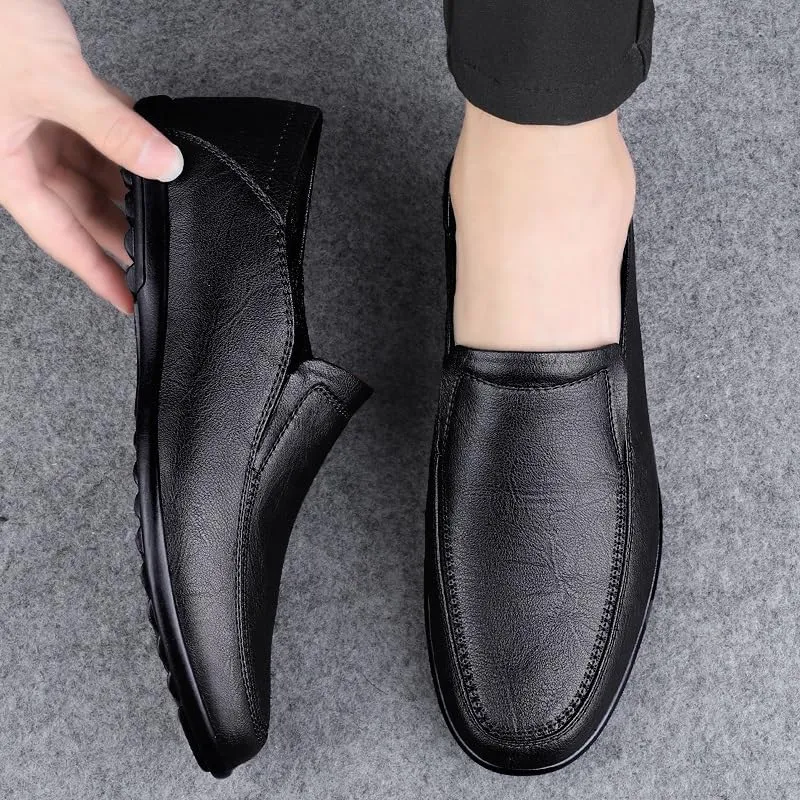 New Men's Loafers Shoes Solid Color Vegan Leather Loafers Lightweight Flat Heel Resistant Wedding Prom Slip On