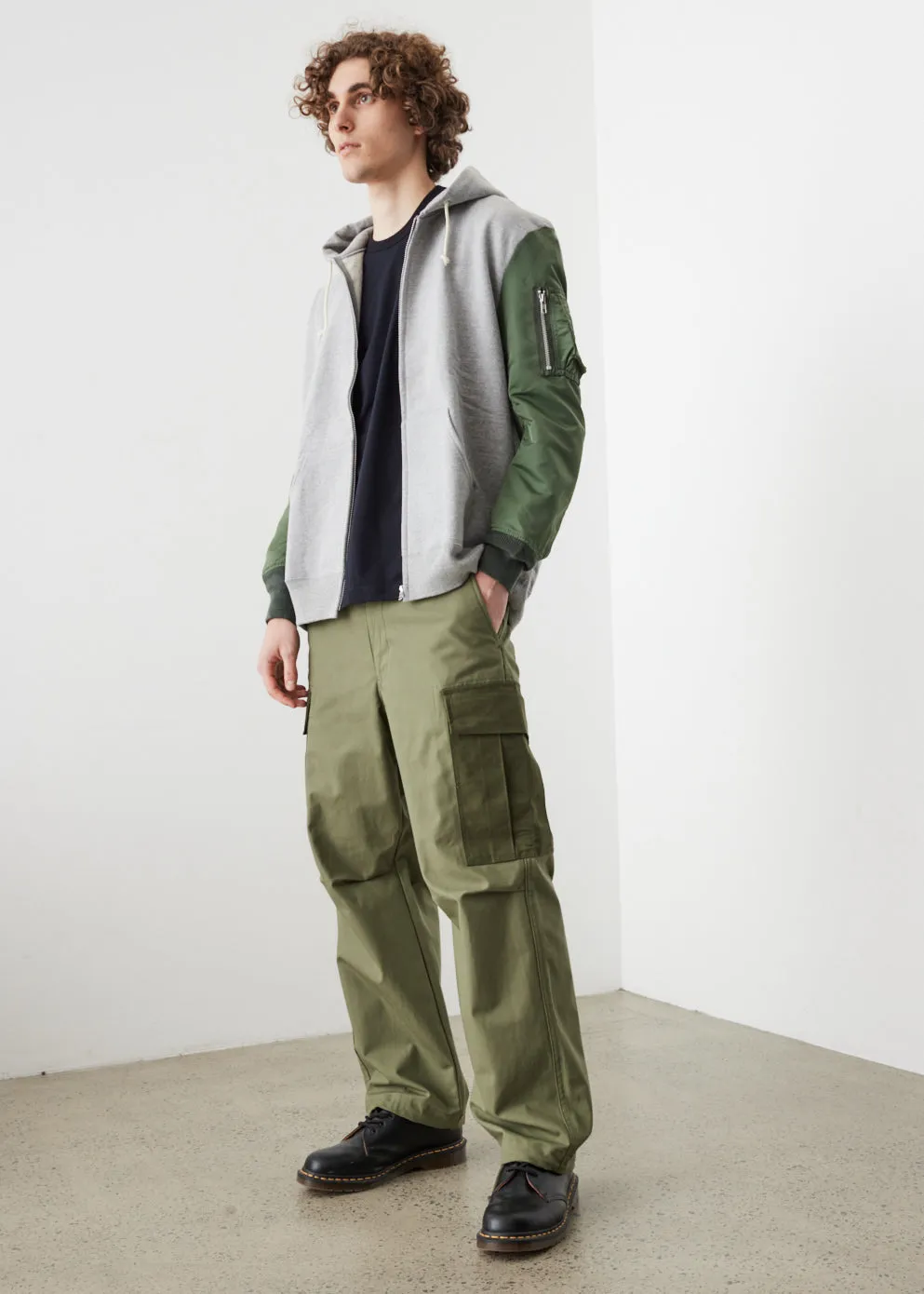 Nylon Sleeve Zip Hoodie