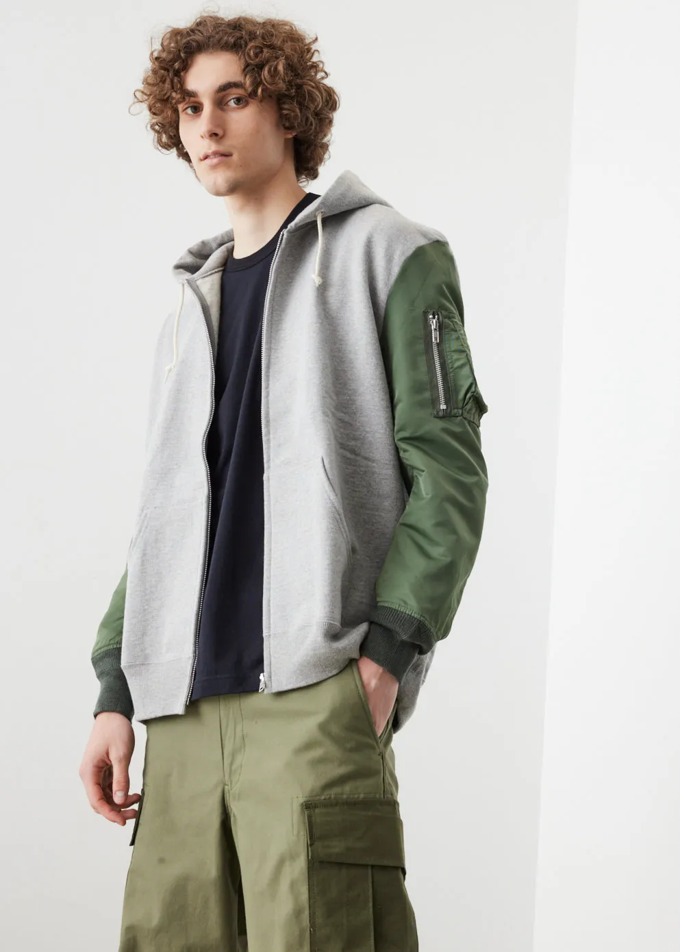 Nylon Sleeve Zip Hoodie