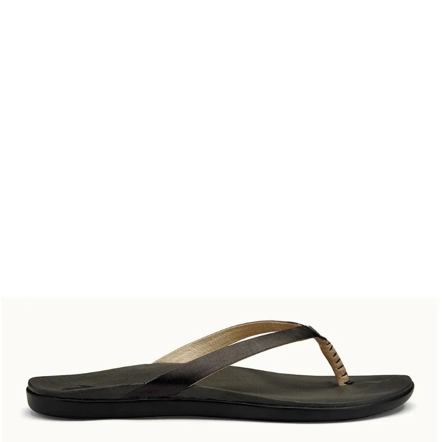 Olukai Women's Ho'Opio Leather Sandal - Onyx/Black 20290-OX40
