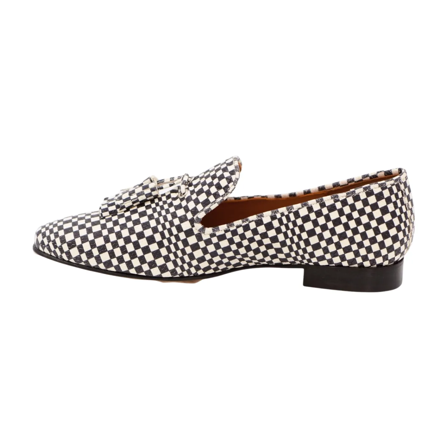PEDRO MIRALLES Black & White Chequered Leather Loafer with Tassels 3565