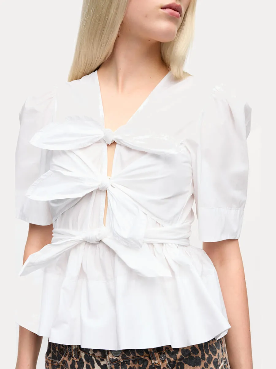 Stretch Cotton Tie Strap Blouse - Bright White