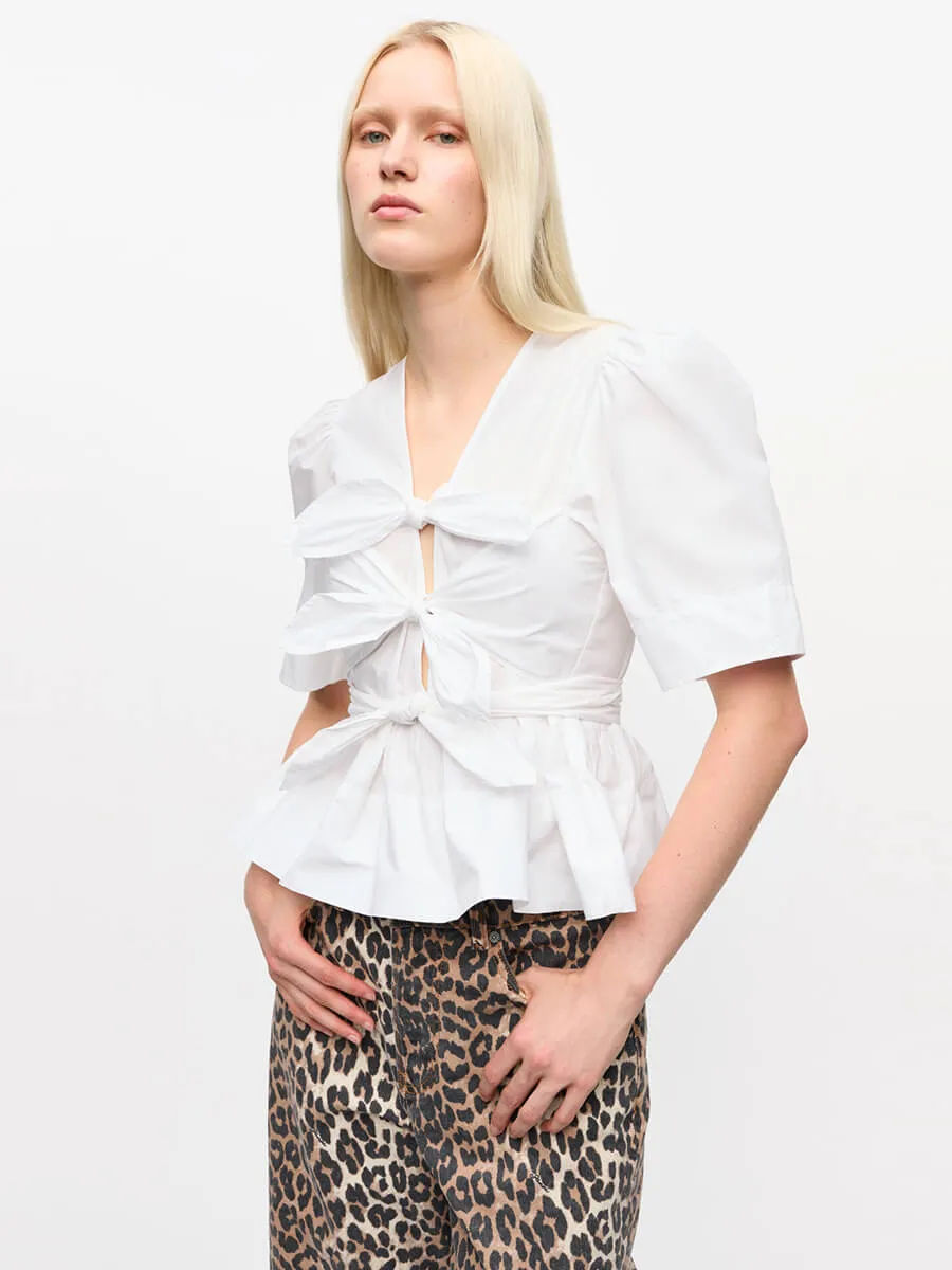 Stretch Cotton Tie Strap Blouse - Bright White
