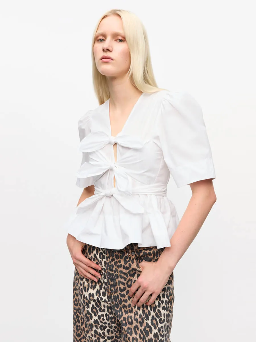 Stretch Cotton Tie Strap Blouse - Bright White