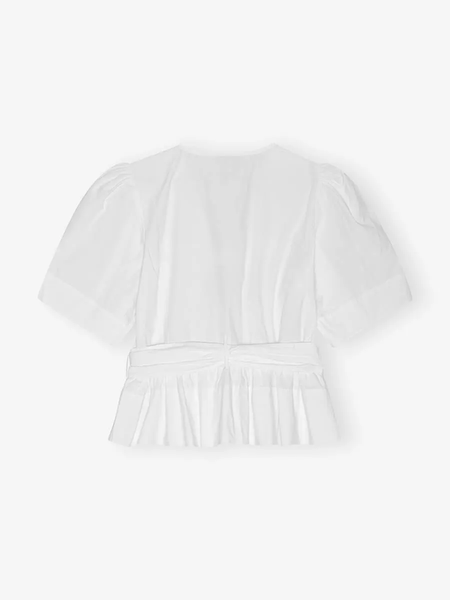 Stretch Cotton Tie Strap Blouse - Bright White