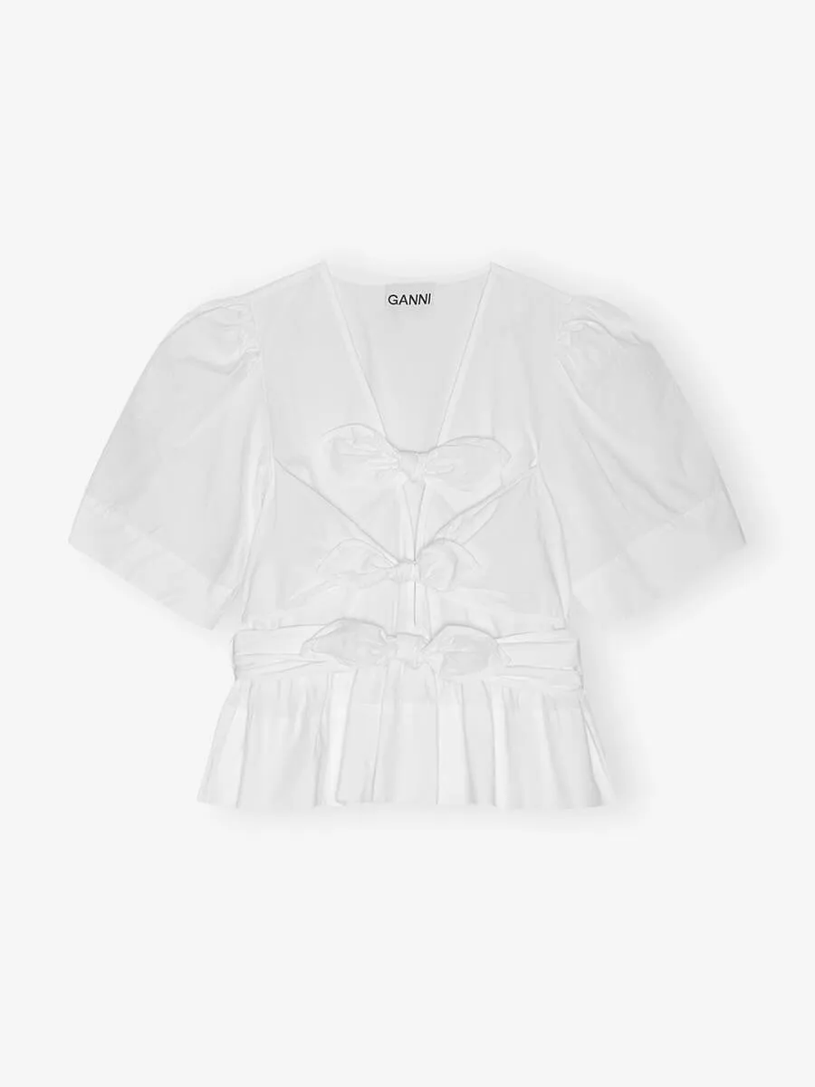 Stretch Cotton Tie Strap Blouse - Bright White
