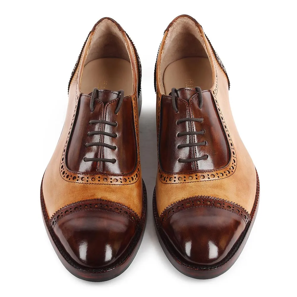 Tan & Brown Patina Glossed Oxfords