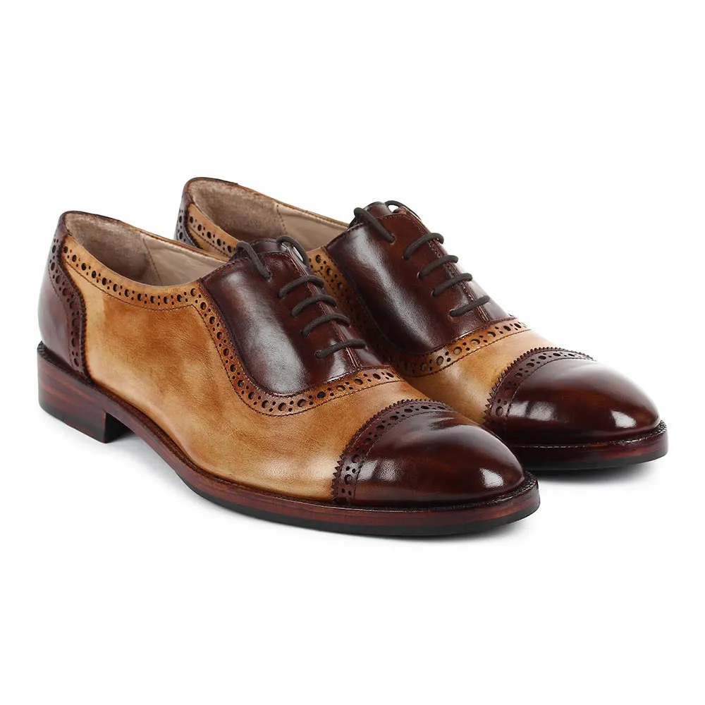 Tan & Brown Patina Glossed Oxfords