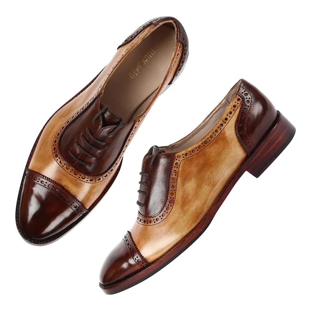 Tan & Brown Patina Glossed Oxfords