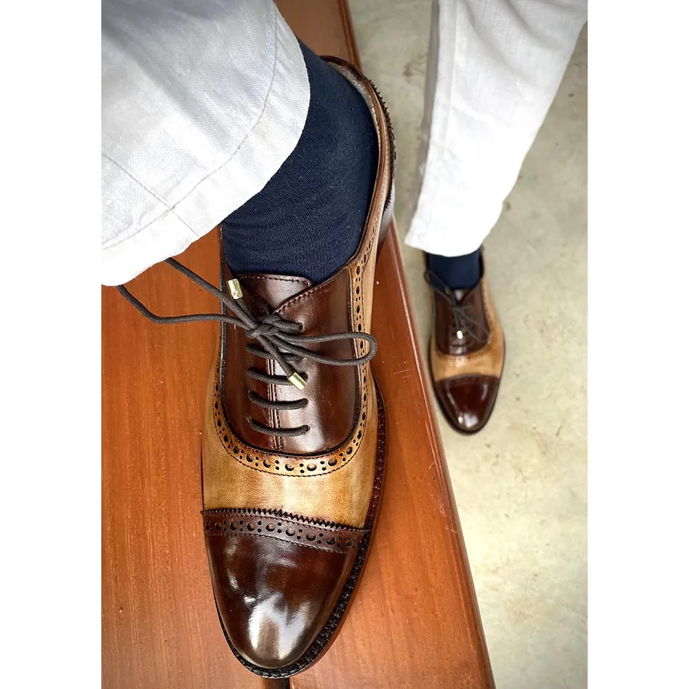 Tan & Brown Patina Glossed Oxfords