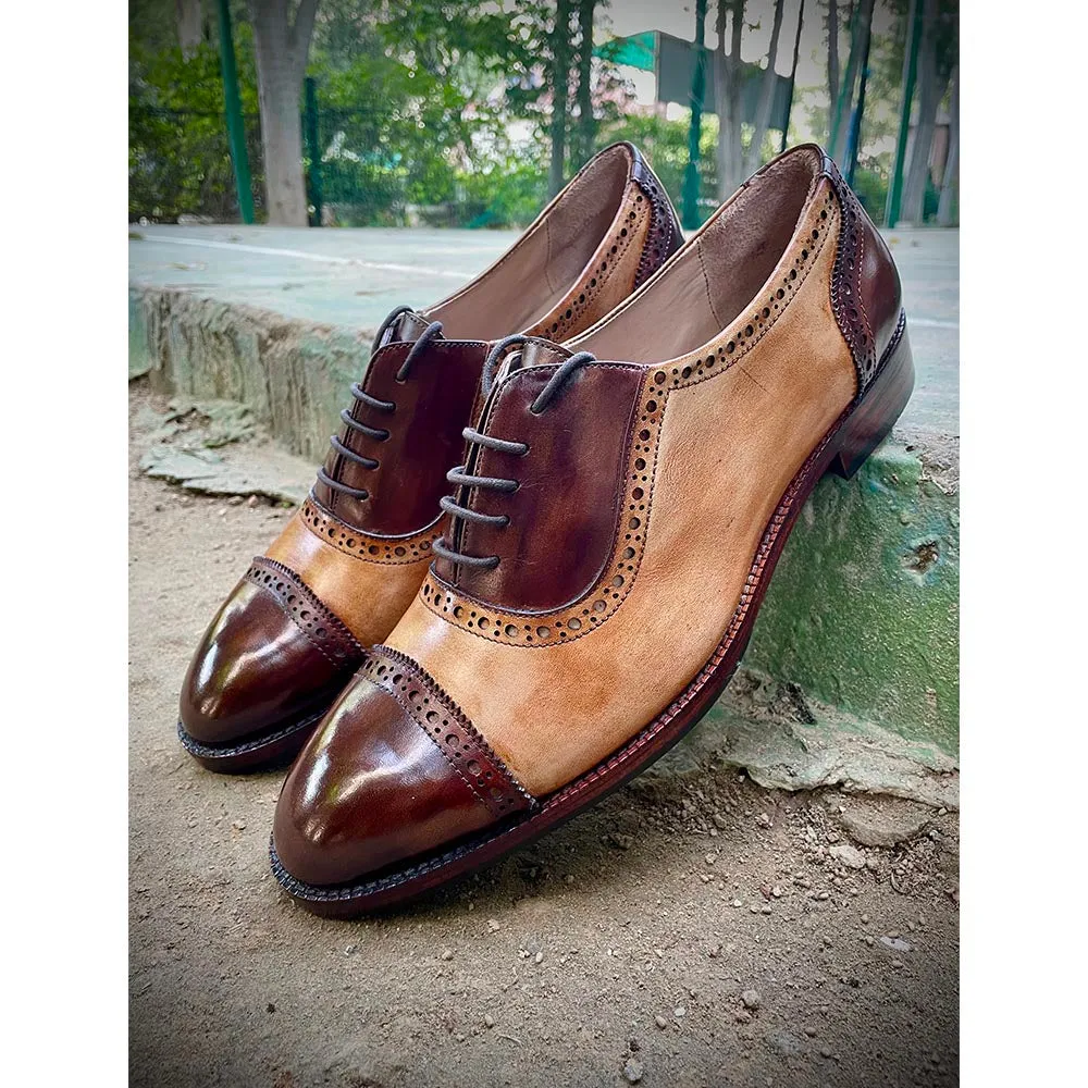Tan & Brown Patina Glossed Oxfords