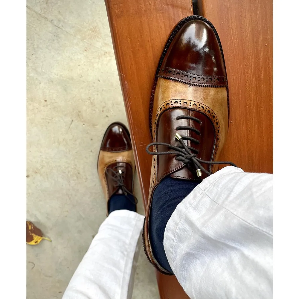 Tan & Brown Patina Glossed Oxfords