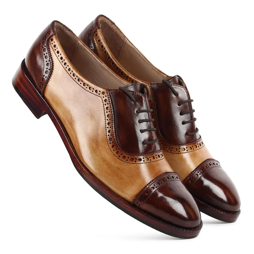 Tan & Brown Patina Glossed Oxfords