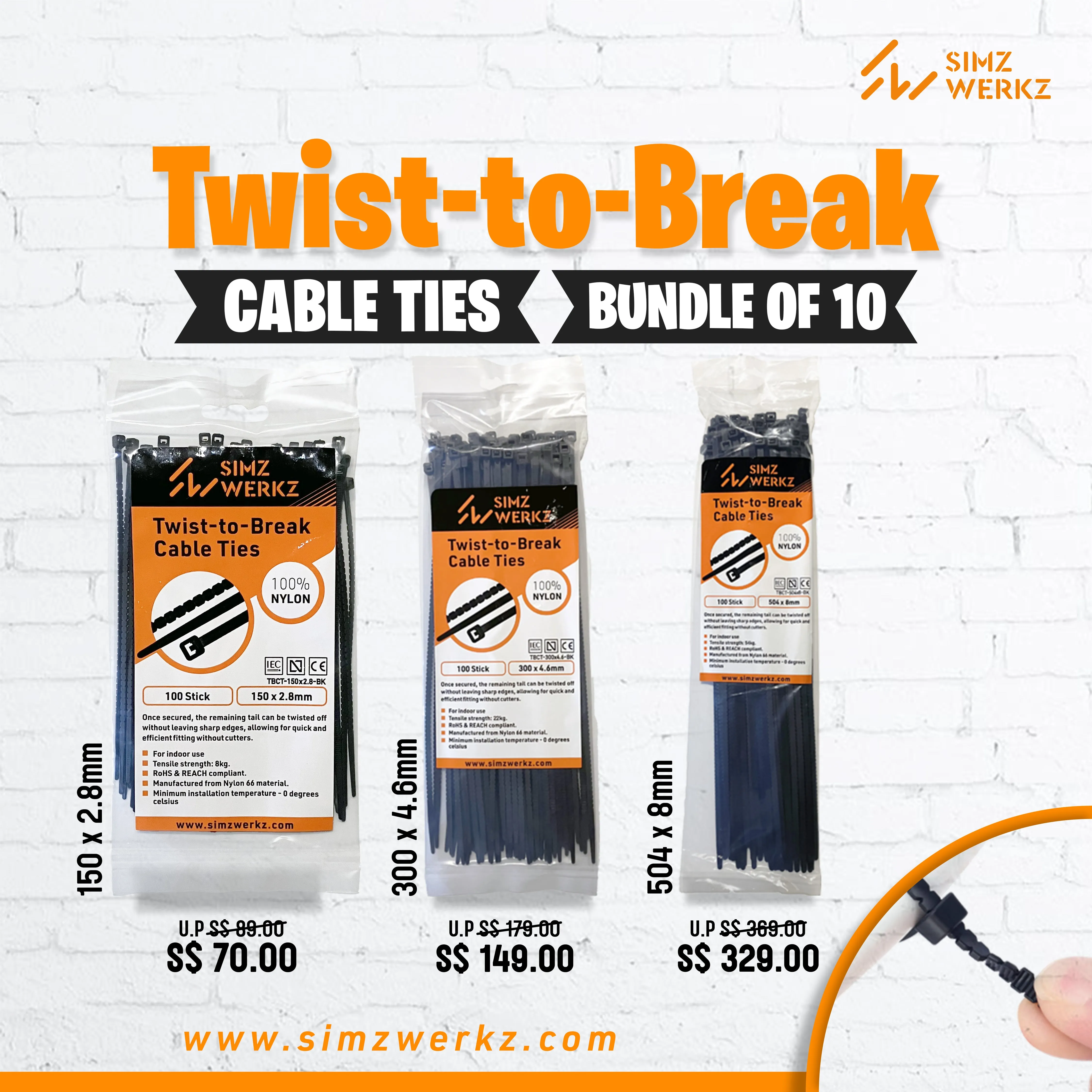 Twist To Break - Cable Ties (Bundle of 10)