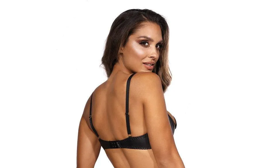 Wetlook Half Cup Zip Bra Black