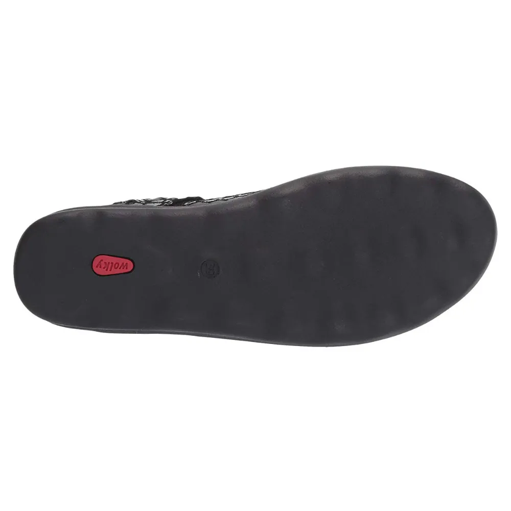 Wolky Pichu Black Cobra Leather Sandal (Women's)