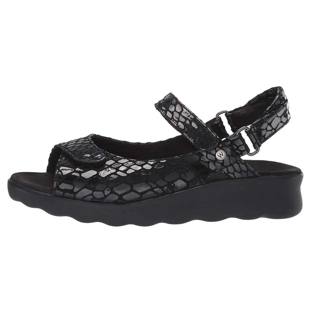 Wolky Pichu Black Cobra Leather Sandal (Women's)